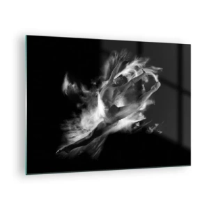 Glasbild - Bild auf glas - Schwarz-weiße Silhouette einer Tänzerin in dynamischer Bewegung - 70x50cm - Im Flug hängen geblieben - Moderne Wanddekoration für Wohnzimmer und Schlafzimmer ARTTOR