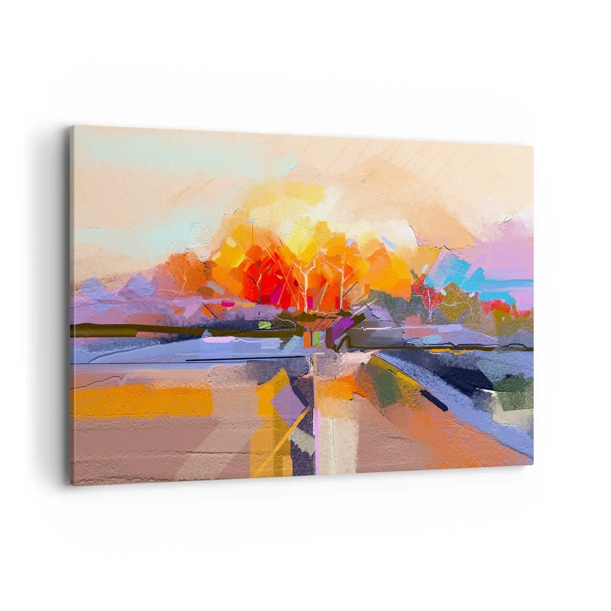 Bild auf Leinwand - Leinwandbild - Eine abstrakte Landschaft mit intensiven Herbstfarben. - 100x70cm - Der Herbst ist geworden - Moderne Wanddekoration für Wohnzimmer und Schlafzimmer ARTTOR