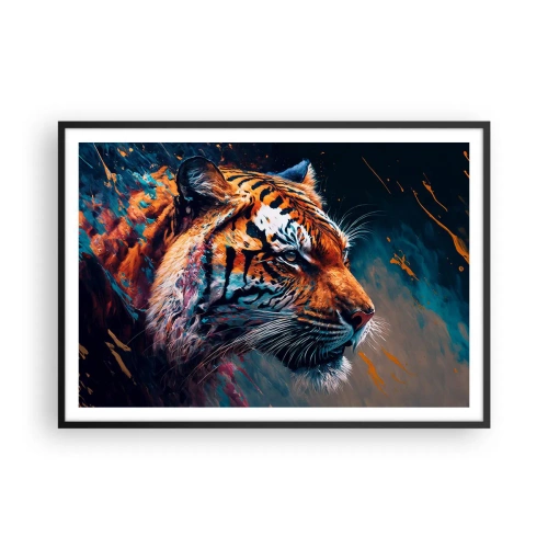 Poster in einem schwarzem Rahmen - Portrait eines Tigers in dynamischen, abstrakten Farben - 100x70cm - Wilde Schönheit - Moderne Wanddekoration für Wohnzimmer und Schlafzimmer ARTTOR