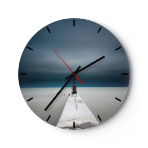 Wanduhr - Glasuhr - Eine minimalistische Brücke, die zum Leuchtturm vor dem Meer führt - 30x30cm - Um der Weite zu begegnen - Moderne Wanddekoration für Wohnzimmer, Küche und Schlafzimmer ARTTOR