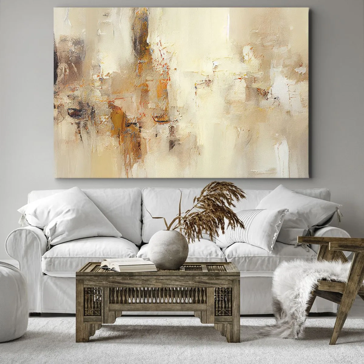 Bild auf Leinwand - Leinwandbild - Eine abstrakte Komposition in warmen Gelb- und Brauntönen. - 70x50cm - Seele aus Bernstein - Moderne Wanddekoration für Wohnzimmer und Schlafzimmer ARTTOR