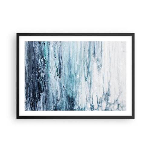 Poster in einem schwarzem Rahmen - Abstrakte blaue und weiße Streifen ähneln Eiszapfen - 70x50cm - Blaue Eiszapfen - Moderne Wanddekoration für Wohnzimmer und Schlafzimmer ARTTOR