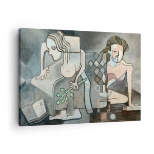 Bild auf Leinwand - Leinwandbild - Abstrakte Figuren in einer symbolischen Komposition mit tiefer Bedeutung - 70x50cm - Mosaik aus Geist und Materie - Moderne Wanddekoration für Wohnzimmer und Schlafzimmer ARTTOR