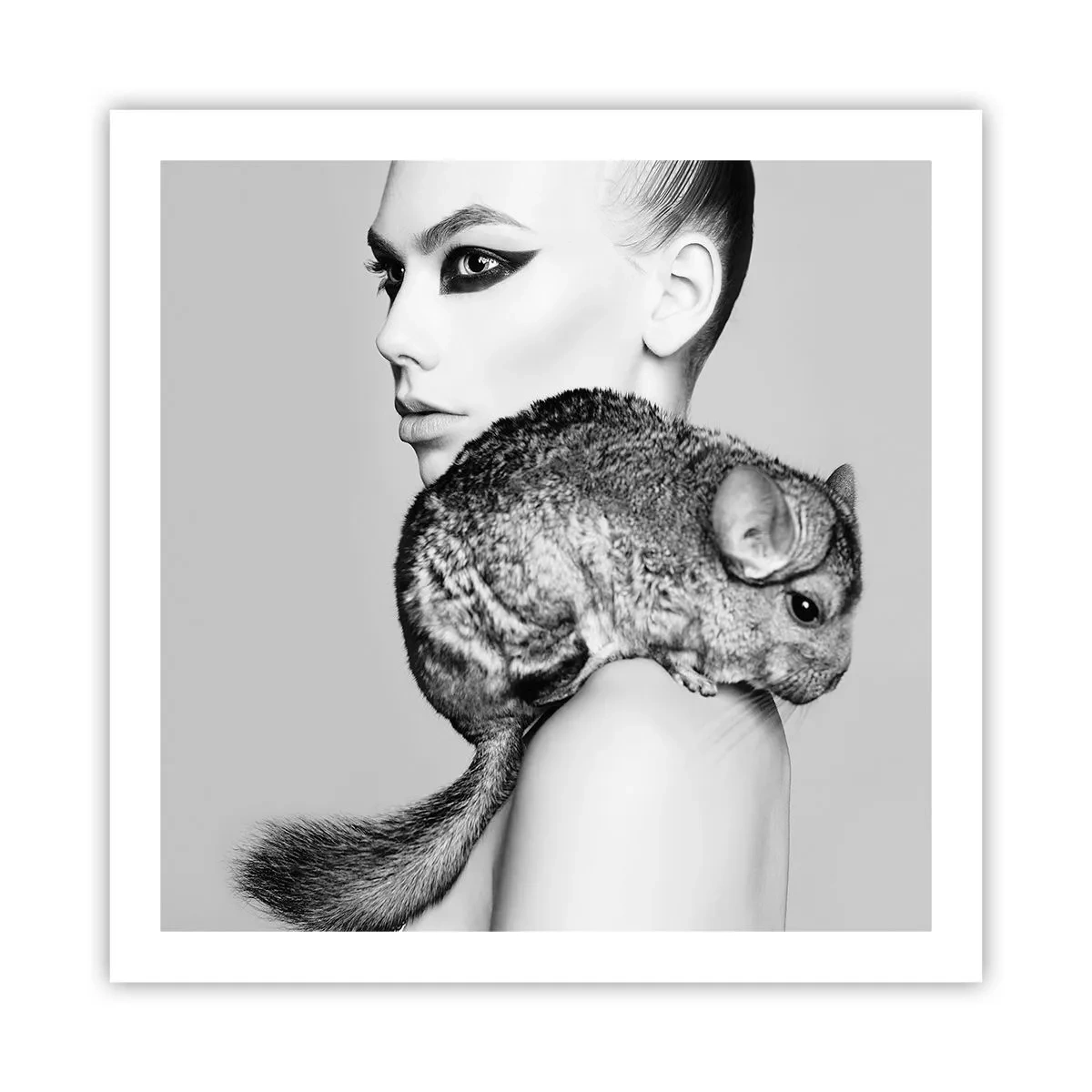 Poster - Dame mit einem Chinchilla - 60x60 cm