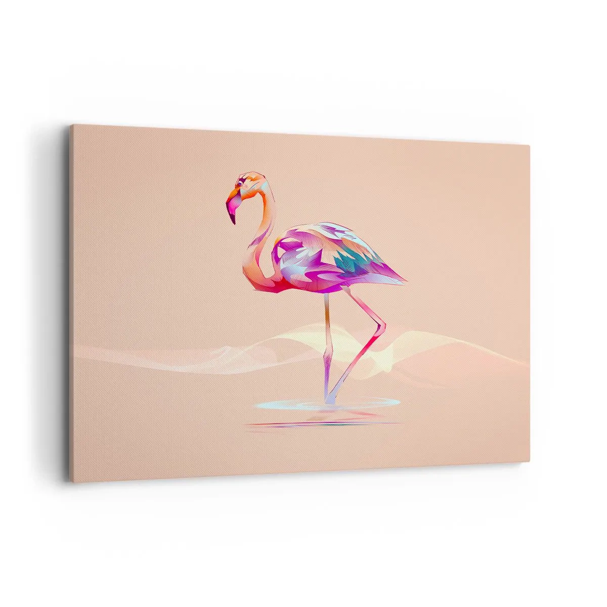 Bild auf Leinwand - Leinwandbild - Ein abstrakter Flamingo in hellen Pastellfarben. - 100x70cm - Der Vogel der guten Gefühle - Moderne Wanddekoration für Wohnzimmer und Schlafzimmer ARTTOR