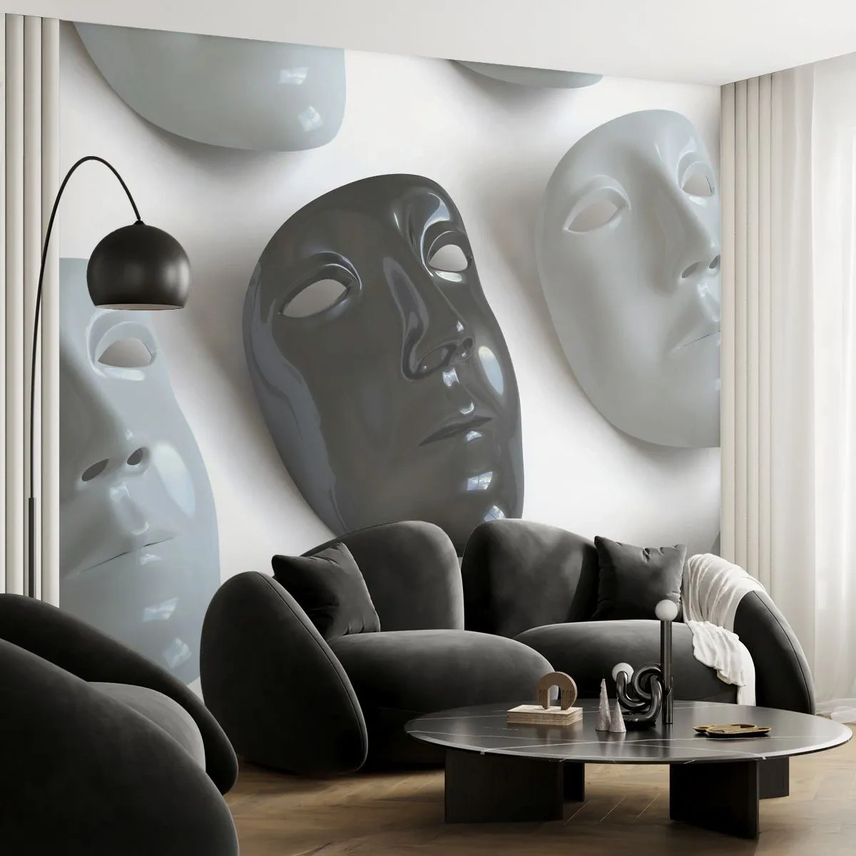 Fototapete Premium Canvas - Wie hebt man sich ab? - Stück, Venezianische Maske, Schwarz und weiß - 250x175 cm