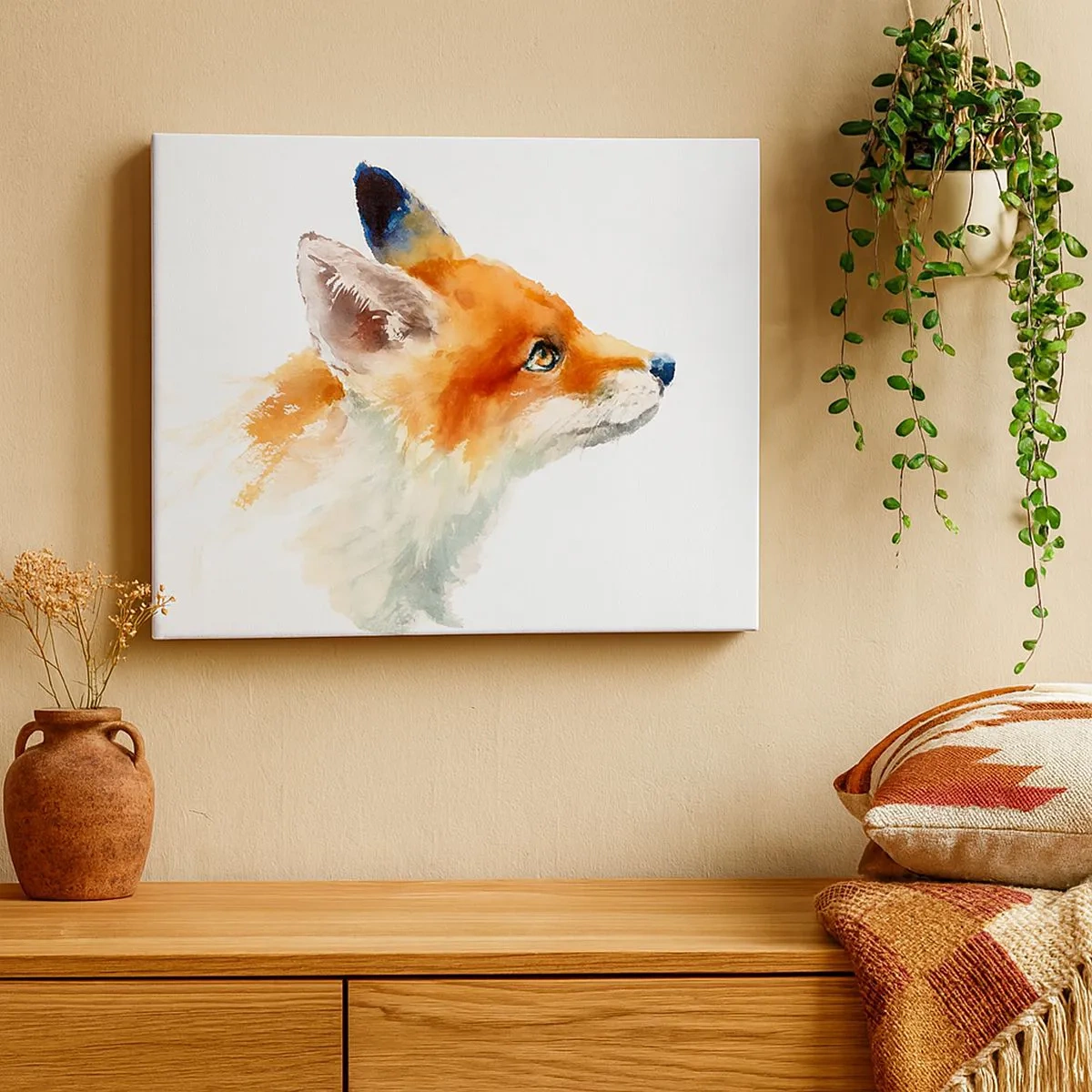 Bild auf Leinwand - Leinwandbild - Rotfuchs im Aquarellstil auf weißem Hintergrund - 70x50cm - Man kann nie vorsichtig genug sein - Moderne Wanddekoration für Wohnzimmer und Schlafzimmer ARTTOR