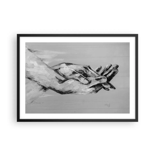 Poster in einem schwarzem Rahmen - Eine Schwarz-Weiß-Komposition aus zwei gefalteten Händen auf hellem Hintergrund. - 70x50cm - Anfang… - Moderne Wanddekoration für Wohnzimmer und Schlafzimmer ARTTOR