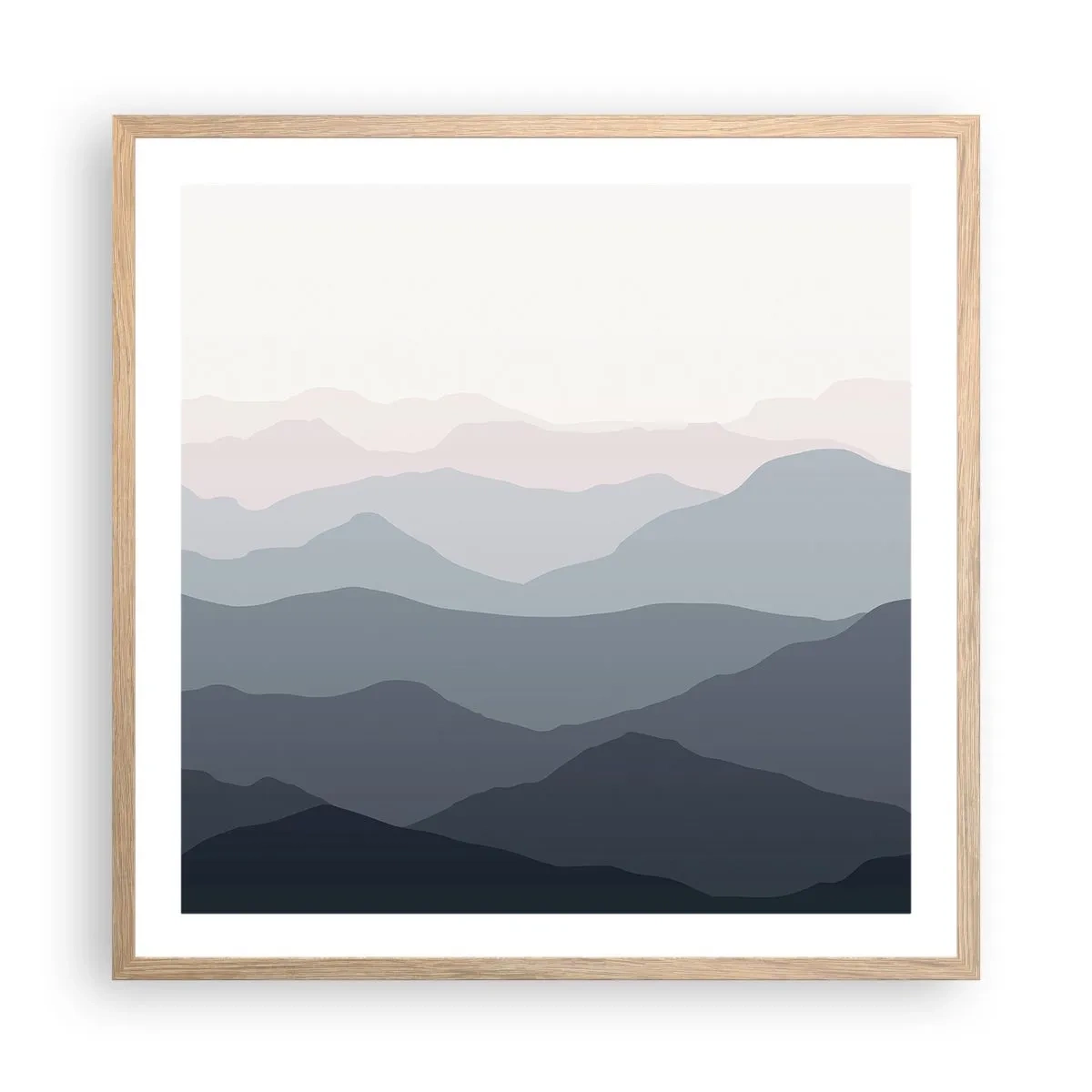 Poster in einem Rahmen aus heller Eiche - Wellen der Berge - 60x60 cm