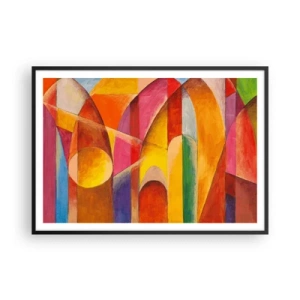 Poster in einem schwarzem Rahmen - Eine abstrakte Komposition voller farbenfroher geometrischer Formen. - 100x70cm - Kathedrale der Sonne - Moderne Wanddekoration für Wohnzimmer und Schlafzimmer ARTTOR