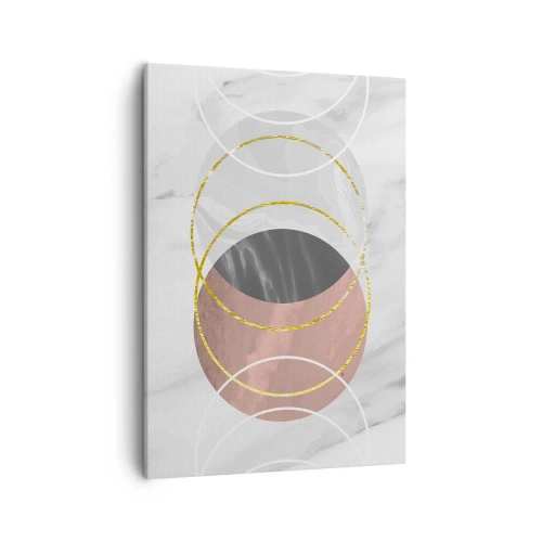 Bild auf Leinwand - Leinwandbild - Abstrakte geometrische Komposition mit Kreisen und metallischen Details - 50x70cm - Musik der Sphären - Moderne Wanddekoration für Wohnzimmer und Schlafzimmer ARTTOR