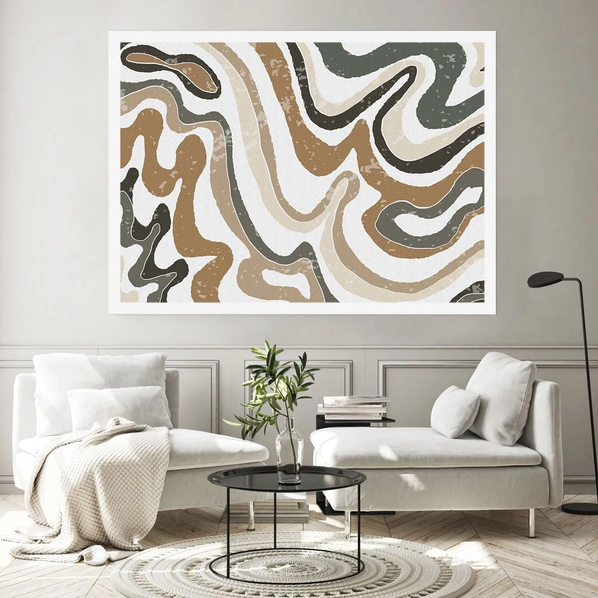 Poster - Erdige Muster in Braun- und Grüntönen - 100x70cm - Mäander in Erdfarben - Moderne Wanddekoration für Wohnzimmer und Schlafzimmer ARTTOR