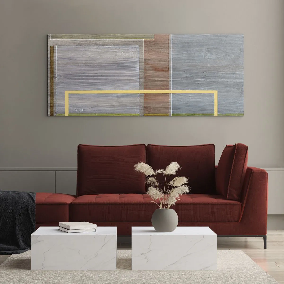 Glasbild - Bild auf glas - Geometrische Komposition in Pastellfarben mit Rechtecken - 120x50cm - Einfach und ruhig - Moderne Wanddekoration für Wohnzimmer und Schlafzimmer ARTTOR