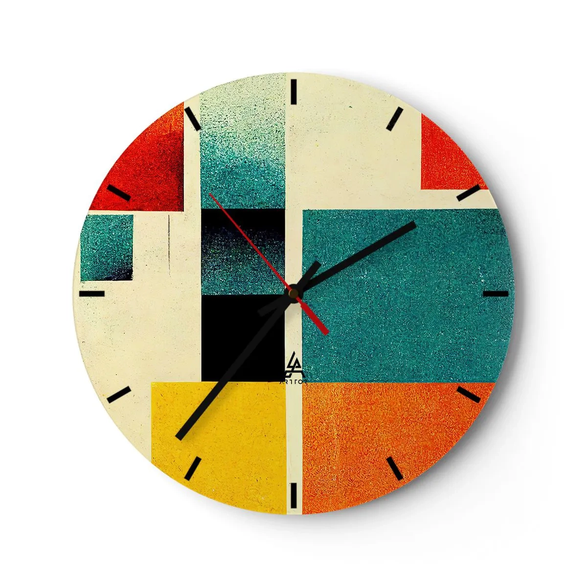 Wanduhr - Glasuhr - Geometrische Komposition aus bunten Rechtecken auf hellem Hintergrund - 30x30cm - Geometrische Abstraktion – gute Energie - Moderne Wanddekoration für Wohnzimmer, Küche und Schlafzimmer ARTTOR