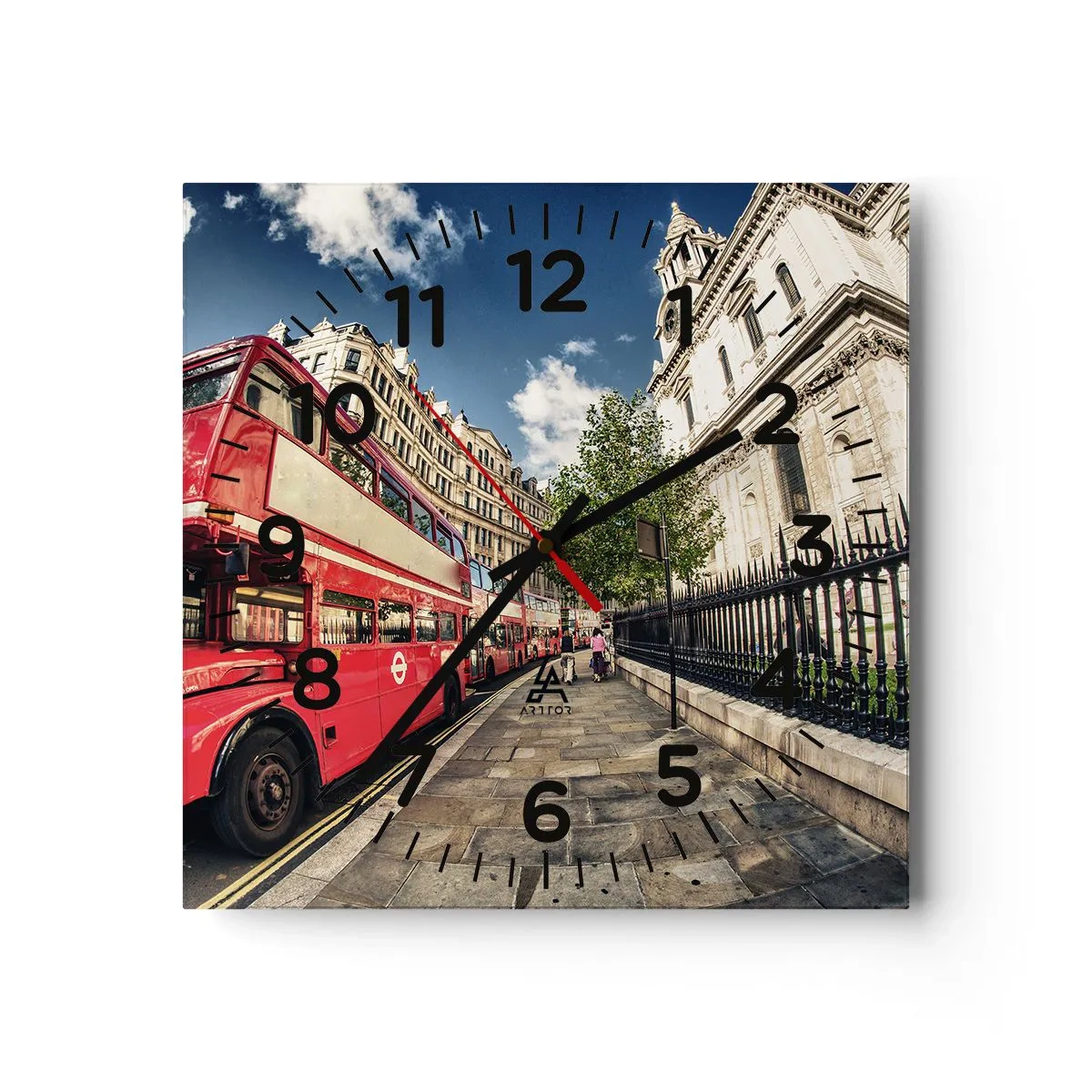 Wanduhr - Glasuhr - Londoner Straße in Grau und Rot - 40x40 cm