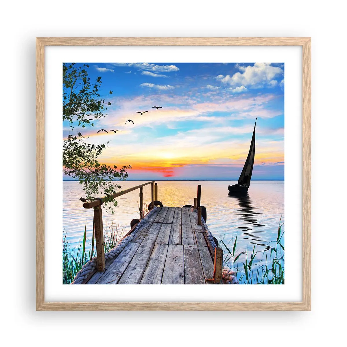 Poster in einem Rahmen aus heller Eiche - Guten Abend - 50x50 cm