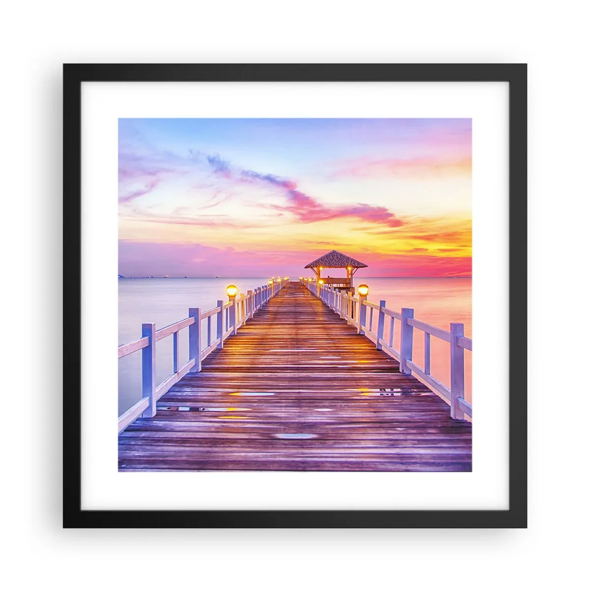 Poster in einem schwarzem Rahmen - Die lila-goldene Stille des Abends - 40x40 cm