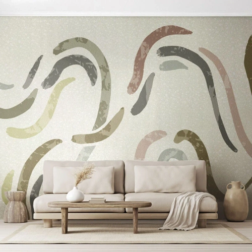 Fototapete Standard Eco - Bunte abstrakte Wellen auf hellem Hintergrund - 100x70cm - Fröhlicher Tanz der Abstraktion - Moderne Wanddekoration für Wohnzimmer und Schlafzimmer ARTTOR