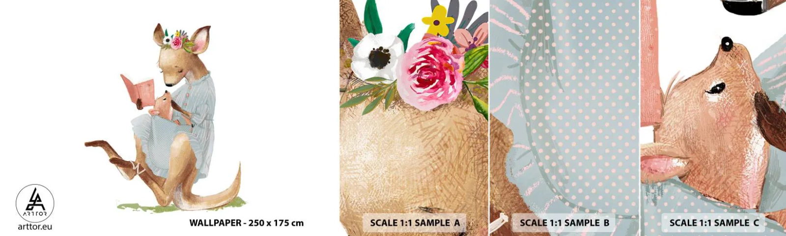 Fototapetenmuster Standard Eco - Lies mir vor Mama - Für Kinder, Känguru, Mutter mit Kind - 100x30 cm