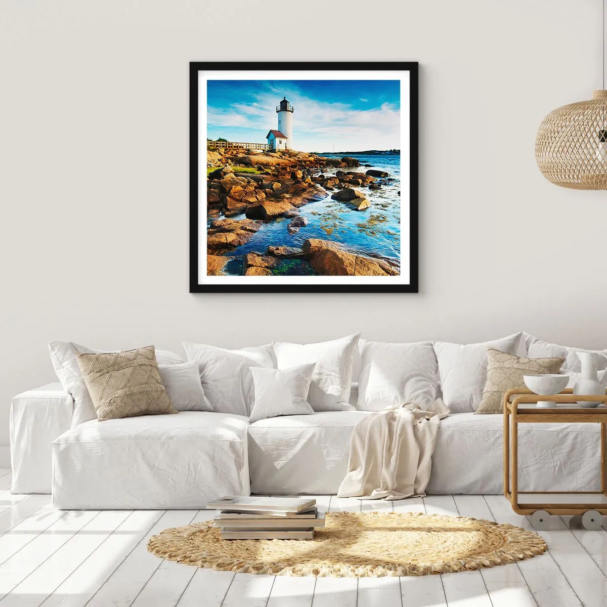 Poster in einem schwarzem Rahmen - Komm glücklich zurück, ich warte - 60x60 cm