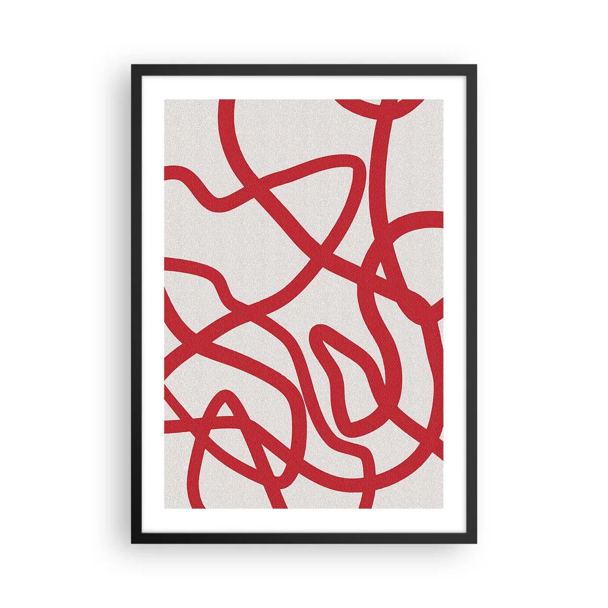 Poster in einem schwarzem Rahmen - Abstrakte Komposition aus dynamischen roten Linien auf hellem Hintergrund. - 50x70cm - Rot auf Weiß - Moderne Wanddekoration für Wohnzimmer und Schlafzimmer ARTTOR