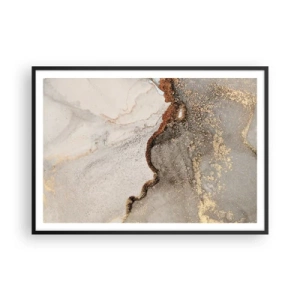 Poster in einem schwarzem Rahmen - Abstraktes Motiv mit Gold- und Grautönen - 100x70cm - An der Grenze der Farben - Moderne Wanddekoration für Wohnzimmer und Schlafzimmer ARTTOR