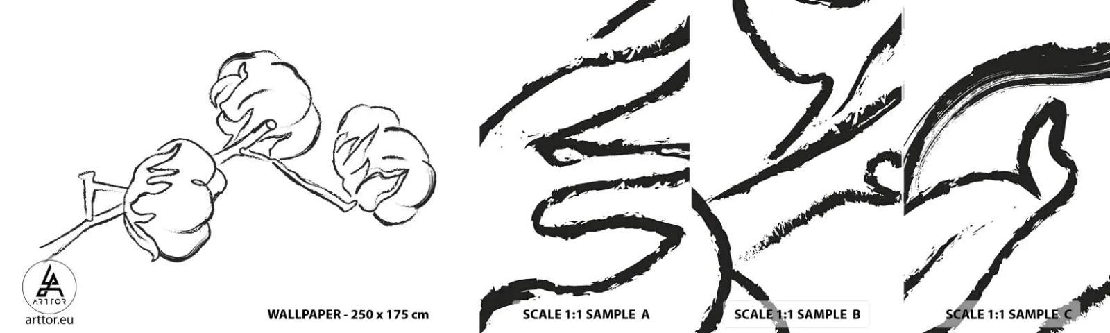 Fototapeten Muster Selbstklebend Deluxe Sticker - Baumwolldaunen - Baumwolle, Minimalismus, Kontur - 100x30 cm