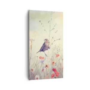 Bild auf Leinwand - Leinwandbild - Vogelporträt mit einer Wiese im Hintergrund - 55x100 cm