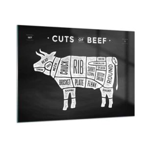 Glasbild - Bild auf glas - Rindfleischschnittdiagramm auf einer schwarzen Tafel - 100x70cm - Metzger Grundierung - Moderne Wanddekoration für Wohnzimmer und Schlafzimmer ARTTOR