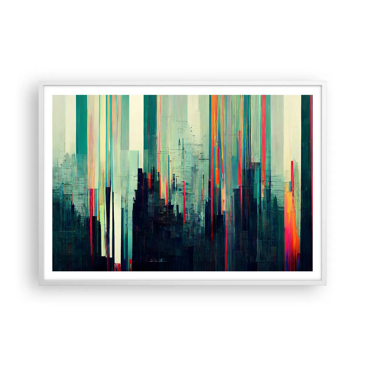 Poster in einem weißen Rahmen - Futuristische Stadt - 100x70 cm