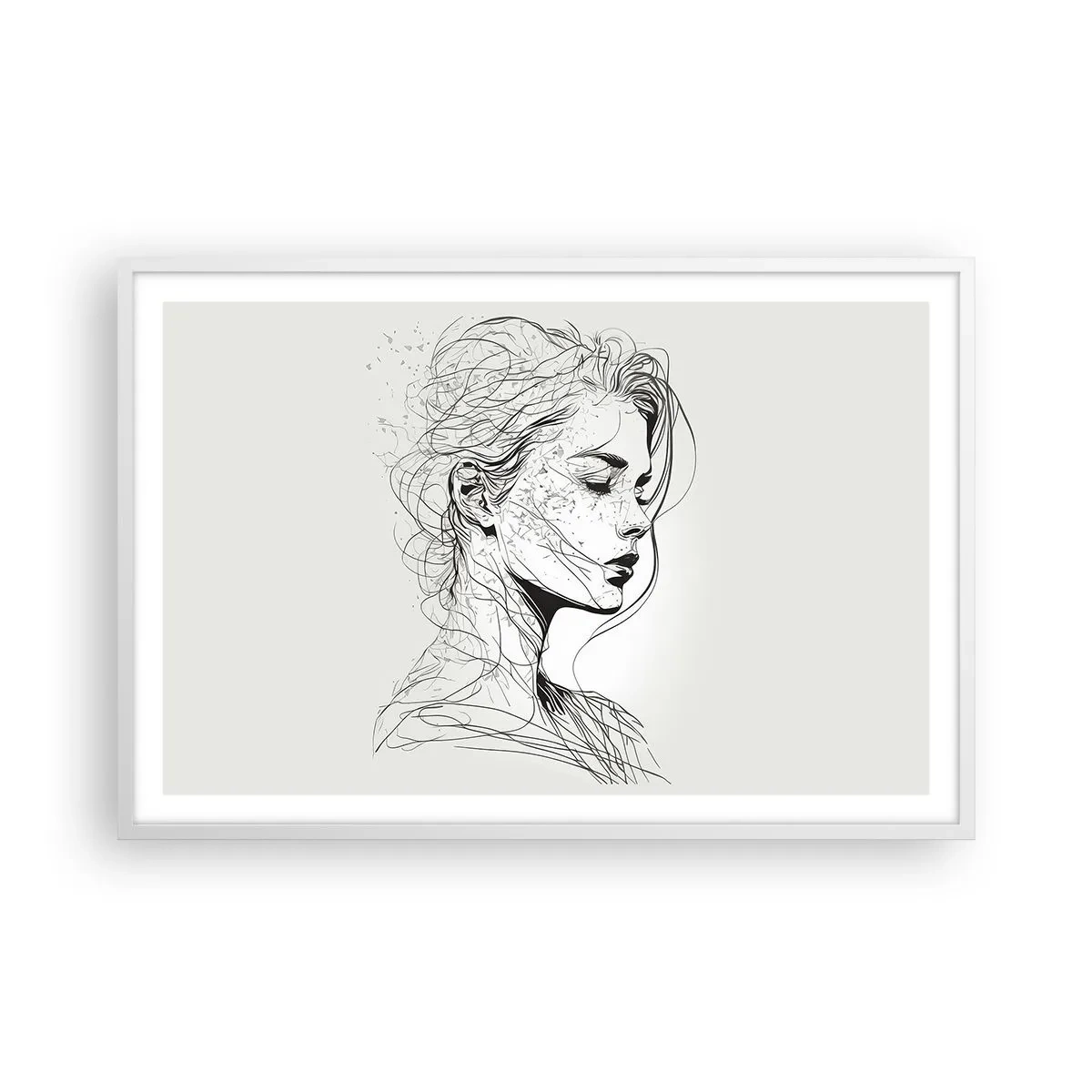 Poster in einem weißen Rahmen - Porträt im Gedanken - 91x61 cm