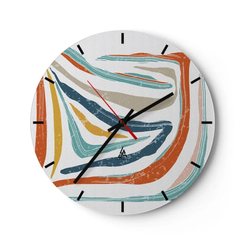 Wanduhr - Glasuhr - Bunte, dynamische Wellen und Linien erzeugen ein fröhliches abstraktes Muster. - 30x30cm - Abstraktion mit einem freundlichen Lächeln - Moderne Wanddekoration für Wohnzimmer, Küche und Schlafzimmer ARTTOR