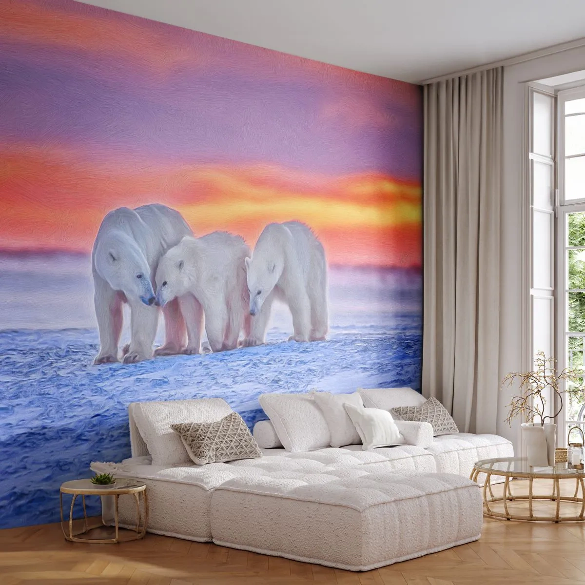 Selbstklebende Fototapete Deluxe Sticker - Familienwärme ist genug - Tiere, Eisbär, Schnee - 200x140 cm
