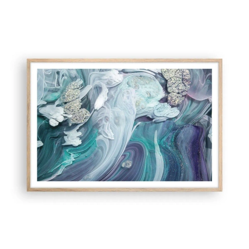 Poster in einem Rahmen aus heller Eiche - Strömungen von Himmelblau - 91x61 cm