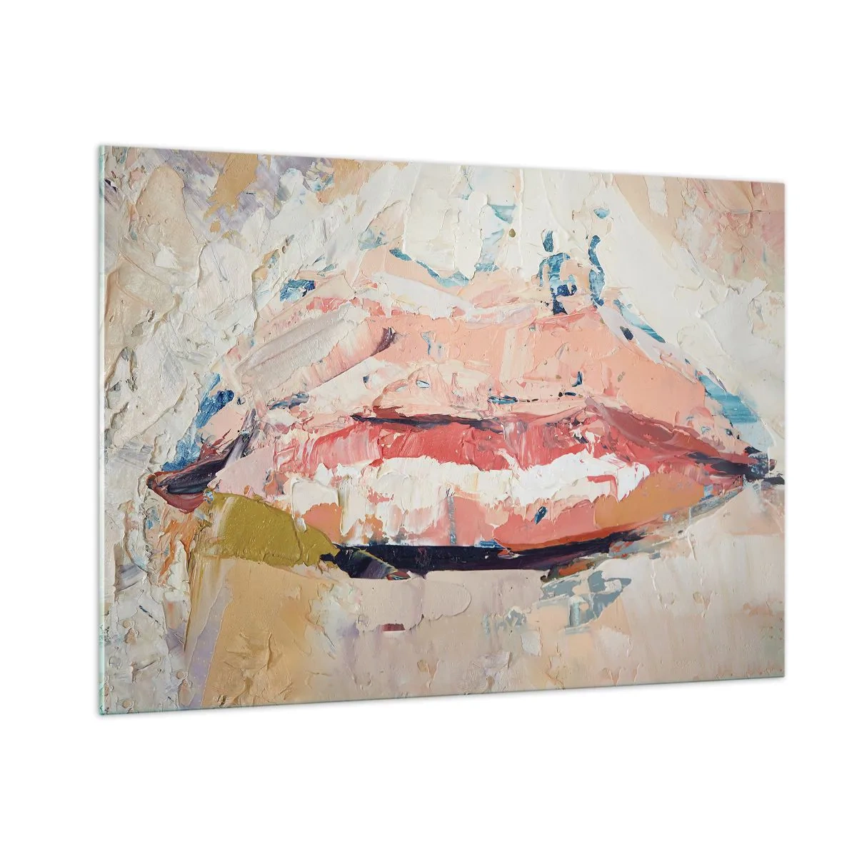 Glasbild - Bild auf glas - Abstraktes Bild von Lippen in einer expressiven Maltechnik - 100x70cm - Es weckt die Sinne - Moderne Wanddekoration für Wohnzimmer und Schlafzimmer ARTTOR