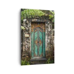 Bild auf Leinwand - Leinwandbild - Dekorative Türen, umgeben von tropischer Vegetation - 80x120cm - Eine Tür zu einer exotischen Welt - Moderne Wanddekoration für Wohnzimmer und Schlafzimmer ARTTOR