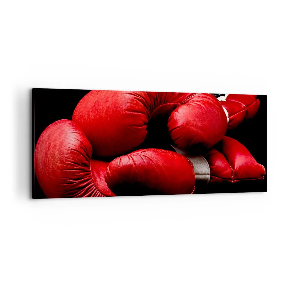 Bild auf Leinwand - Leinwandbild - Rote Boxhandschuhe auf schwarzem Hintergrund - 120x50cm - Die Emotionen des Kampfes liegen hinter uns - Moderne Wanddekoration für Wohnzimmer und Schlafzimmer ARTTOR