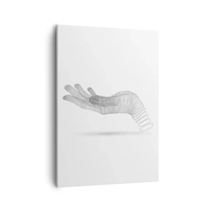Bild auf Leinwand - Leinwandbild - Eine minimalistische Illustration einer Hand aus schwarzen Punkten auf weißem Hintergrund. - 50x70cm - Federnde Hand - Moderne Wanddekoration für Wohnzimmer und Schlafzimmer ARTTOR