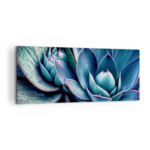 Bild auf Leinwand - Leinwandbild - Agave in Blau- und Grüntönen mit rosa Akzenten - 120x50cm - Lebenskraft - Moderne Wanddekoration für Wohnzimmer und Schlafzimmer ARTTOR