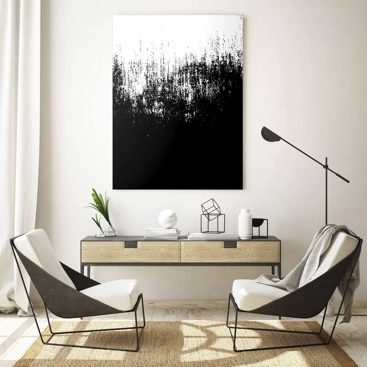 Glasbild - Bild auf glas - Minimalistische Abstraktion in Schwarzweiß - 80x120cm - Und der Gewinner ist ... - Moderne Wanddekoration für Wohnzimmer und Schlafzimmer ARTTOR