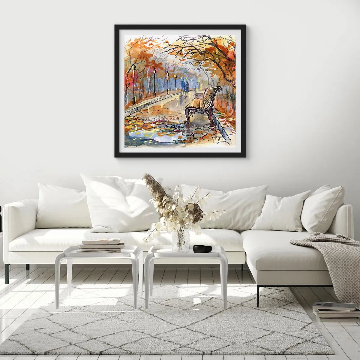 Poster in einem schwarzem Rahmen - Gemeinsam im Herbst wandern - 60x60 cm