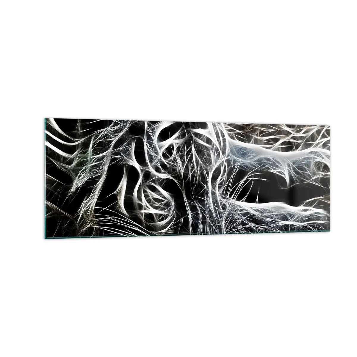 Glasbild - Bild auf glas - Ein abstraktes Muster, das die Silhouette einer Katze auf schwarzem Hintergrund darstellt. - 140x50cm - Eine Studie über die Leichtigkeit der Katze - Moderne Wanddekoration für Wohnzimmer und Schlafzimmer ARTTOR