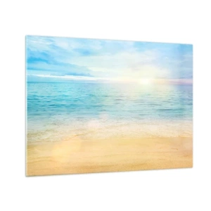 Glasbild - Bild auf glas - Ein sonniger Strand mit azurblauem Meer und Himmel - 70x50cm - Großes Blau - Moderne Wanddekoration für Wohnzimmer und Schlafzimmer ARTTOR