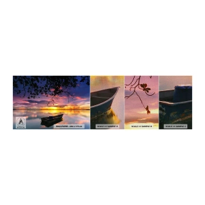 Fototapeten Muster Premium Canvas - Du scheinst mitten am Himmel zu hängen... - Landschaft, Sonnenuntergang, See - 100x30 cm