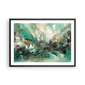 Poster in einem schwarzem Rahmen - Abstrakte Landschaft in Grün- und Goldtönen - 70x50cm - Smaragdgrüne und schwarze Brandung - Moderne Wanddekoration für Wohnzimmer und Schlafzimmer ARTTOR