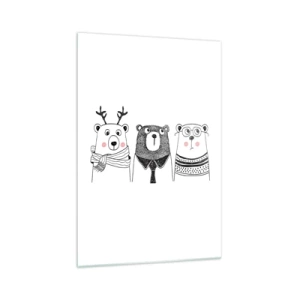 Glasbild - Bild auf glas - Drei lustige Bären im minimalistischen Stil - 70x100cm - Teddybär, Teddybär und Bär - Moderne Wanddekoration für Wohnzimmer und Schlafzimmer ARTTOR