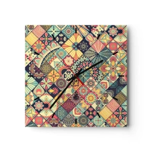 Wanduhr - Glasuhr - Bunte geometrische Muster, inspiriert vom marokkanischen Stil - 30x30cm - marokkanische Atmosphäre - Moderne Wanddekoration für Wohnzimmer und Schlafzimmer ARTTOR