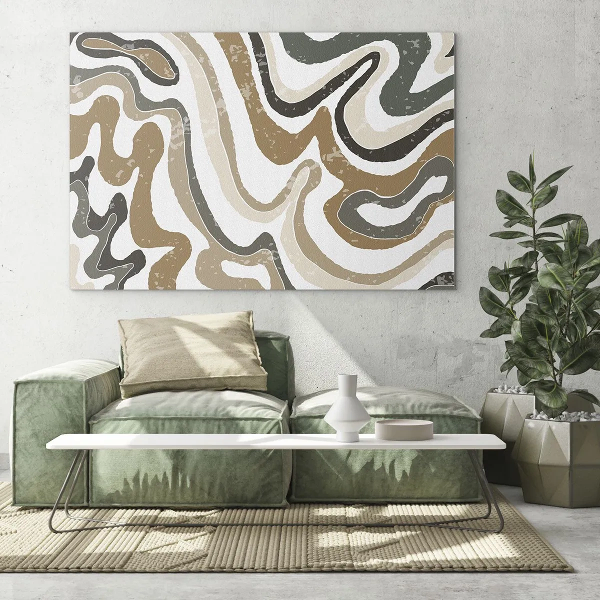 Glasbild - Bild auf glas - Abstraktes Muster in erdigen Farben - 70x50cm - Mäander in Erdfarben - Moderne Wanddekoration für Wohnzimmer und Schlafzimmer ARTTOR