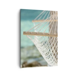 Bild auf Leinwand - Leinwandbild - Eine Hängematte mit Blick auf das türkisfarbene Wasser - 50x70cm - Zeit zum Entspannen - Moderne Wanddekoration für Wohnzimmer und Schlafzimmer ARTTOR