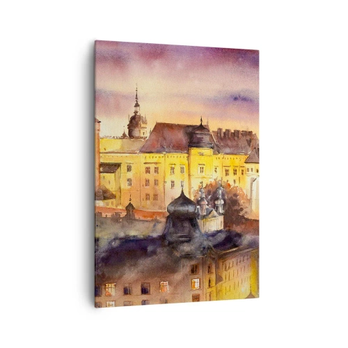 Bild auf Leinwand - Leinwandbild - Ein malerisches Aquarell einer Burg bei Sonnenuntergang - 70x100cm - Geschichte und Märchen - Moderne Wanddekoration für Wohnzimmer und Schlafzimmer ARTTOR